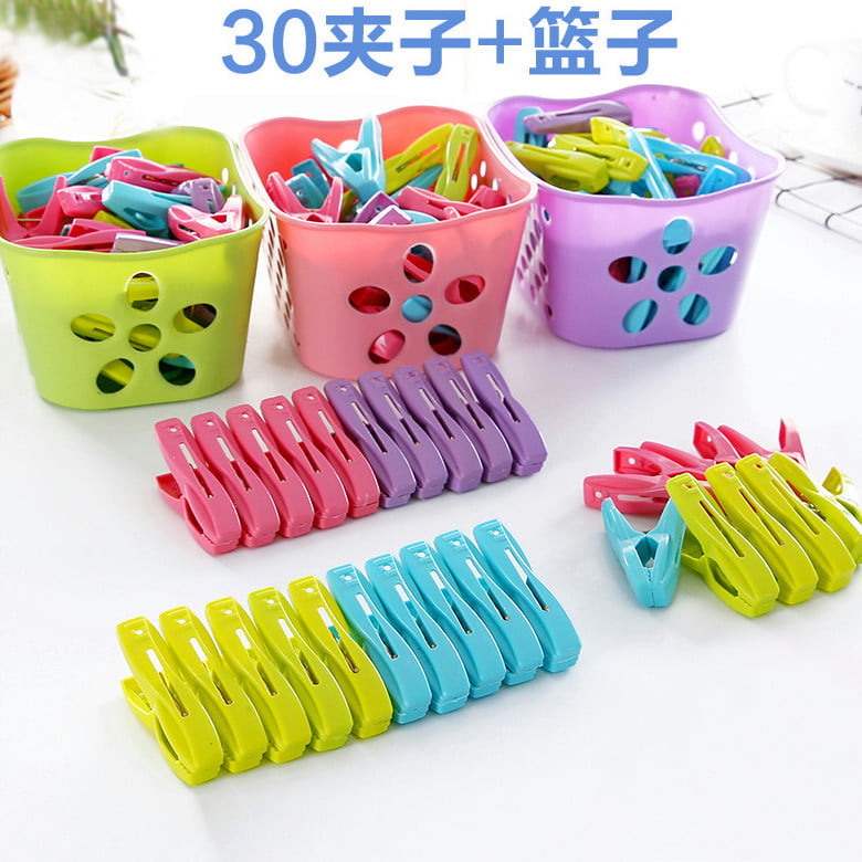 30PIECES PLASTIC CLOTHES DRYING CLIPS WITH STORAGE BASKET