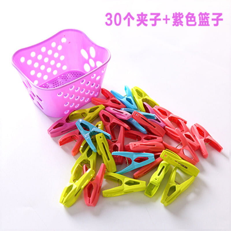 30PIECES PLASTIC CLOTHES DRYING CLIPS WITH STORAGE BASKET