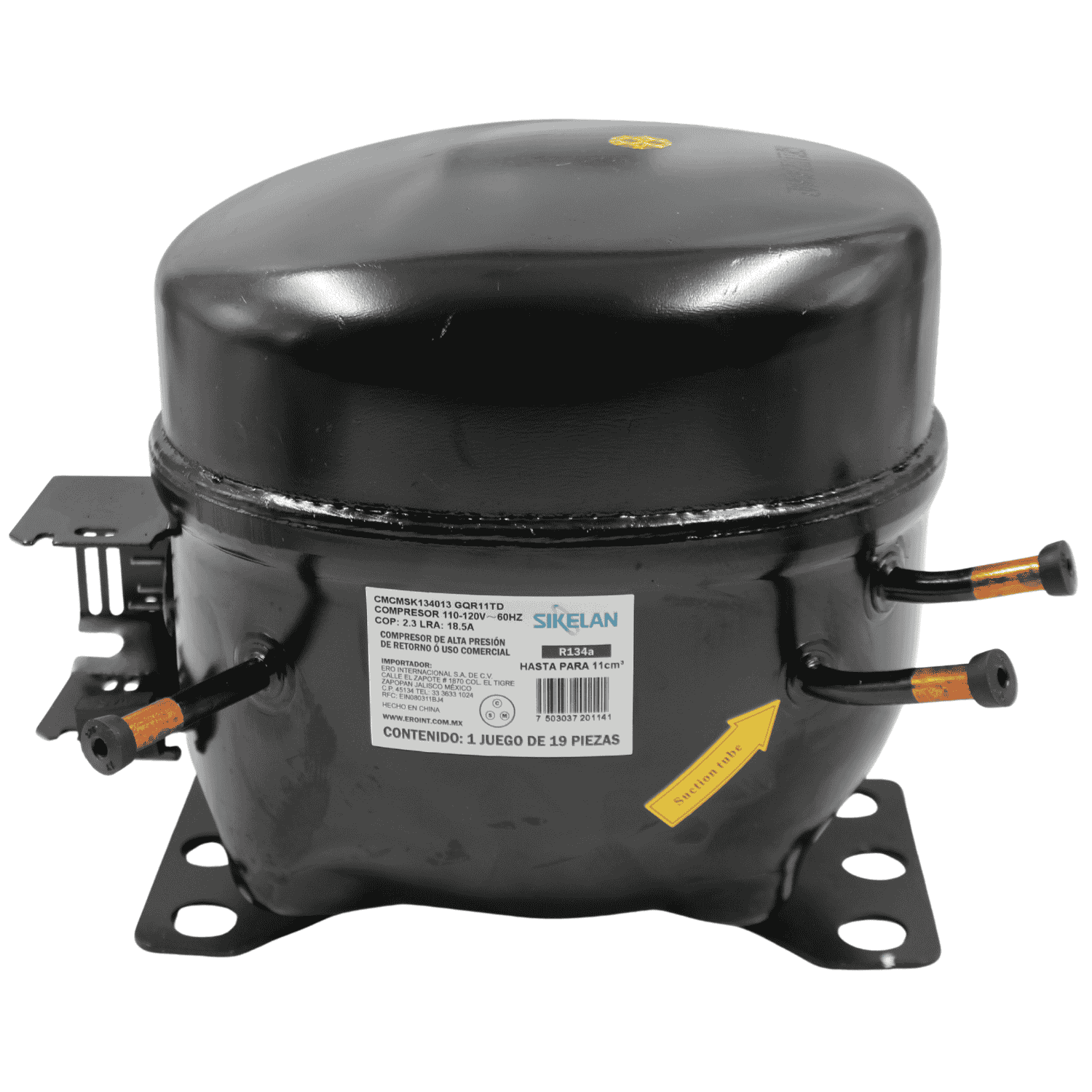 Compresor Sikelan GQR11TD, 1/3 HP, 1100W, R134a, (110-120V 60Hz) - CMCMSK134013