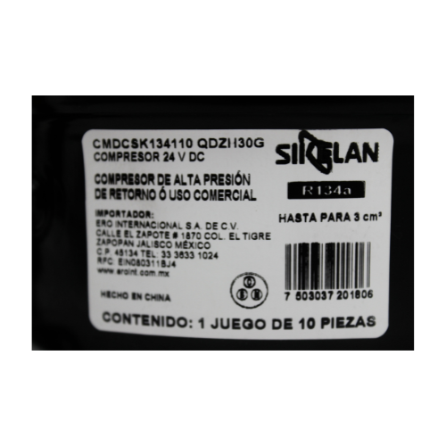 Compresor Sikelan MODELO MX-GQR45KD, 1/4 HP, 110-120V / 60Hz, R404, CMR404AAP014