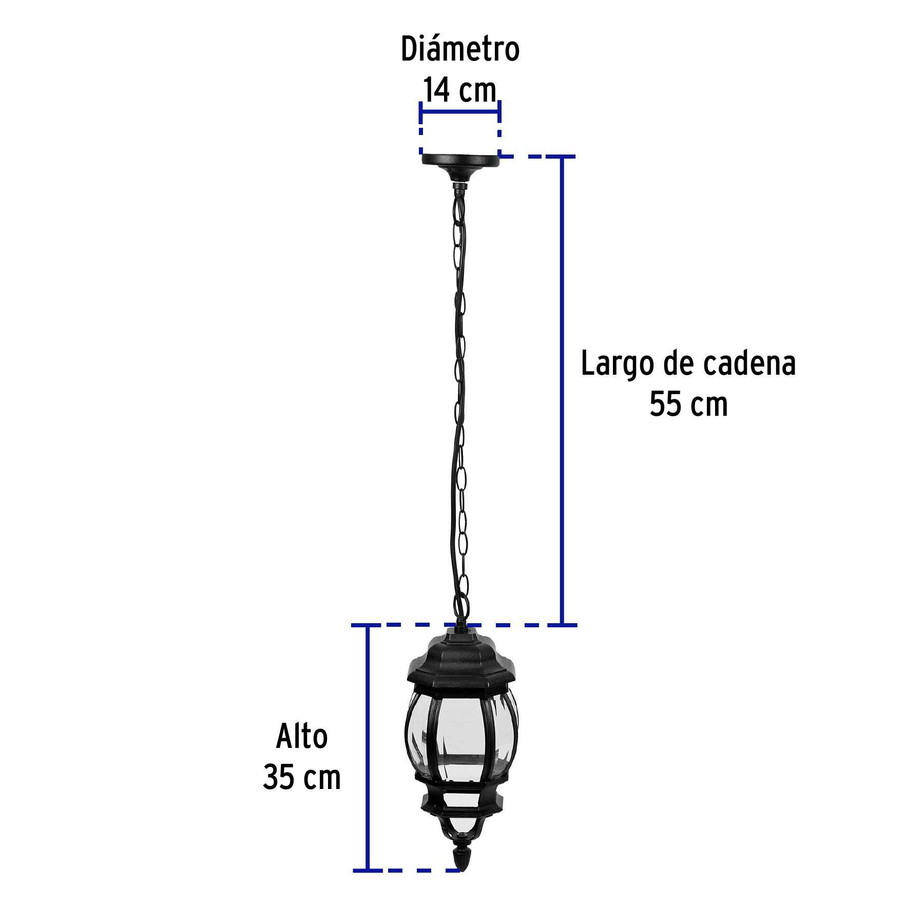 Arbotante tipo farol tradicional colgante p/exterior, negro - 47297 - COL-101S - Caja con 1 Pieza – Master 4
