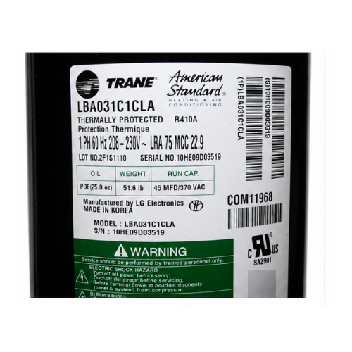 Compresor Scroll LG LBA031C1CLA 03 TON 30800 BTUH 208 230-60-1 R-410A Succion de 34, Descarga 12 COM11968