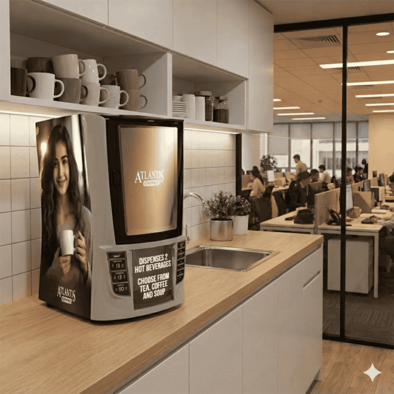 Small footprint Atlantis tea and coffee vending machine.