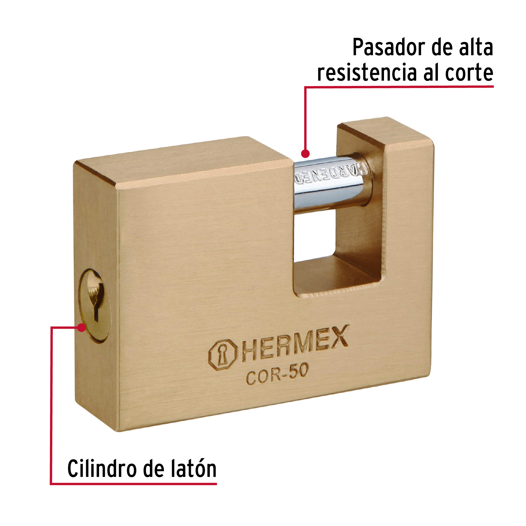 Candado antipalanca, 50mm, cuerpo de latón llave tradicional - COR-50 / 43355
