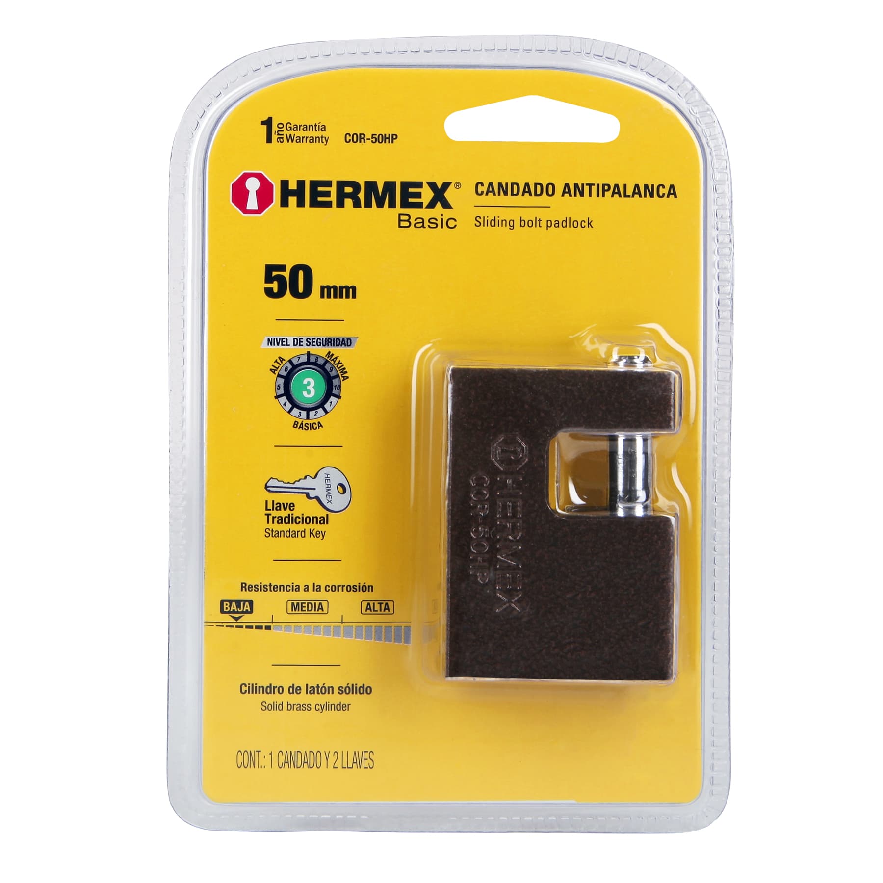 Candado antipalanca, 50mm, cuerpo de hierro, Hermex Basic - COR-50HP / 22515