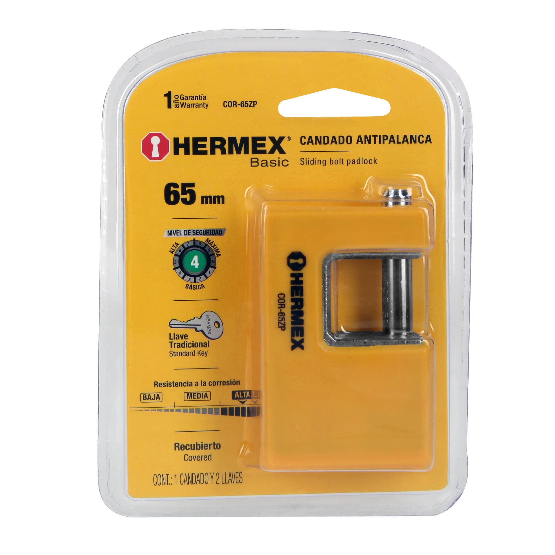 Candado antipalanca, 65mm, cuerpo metálico, Hermex Basic - COR-65ZP / 22514