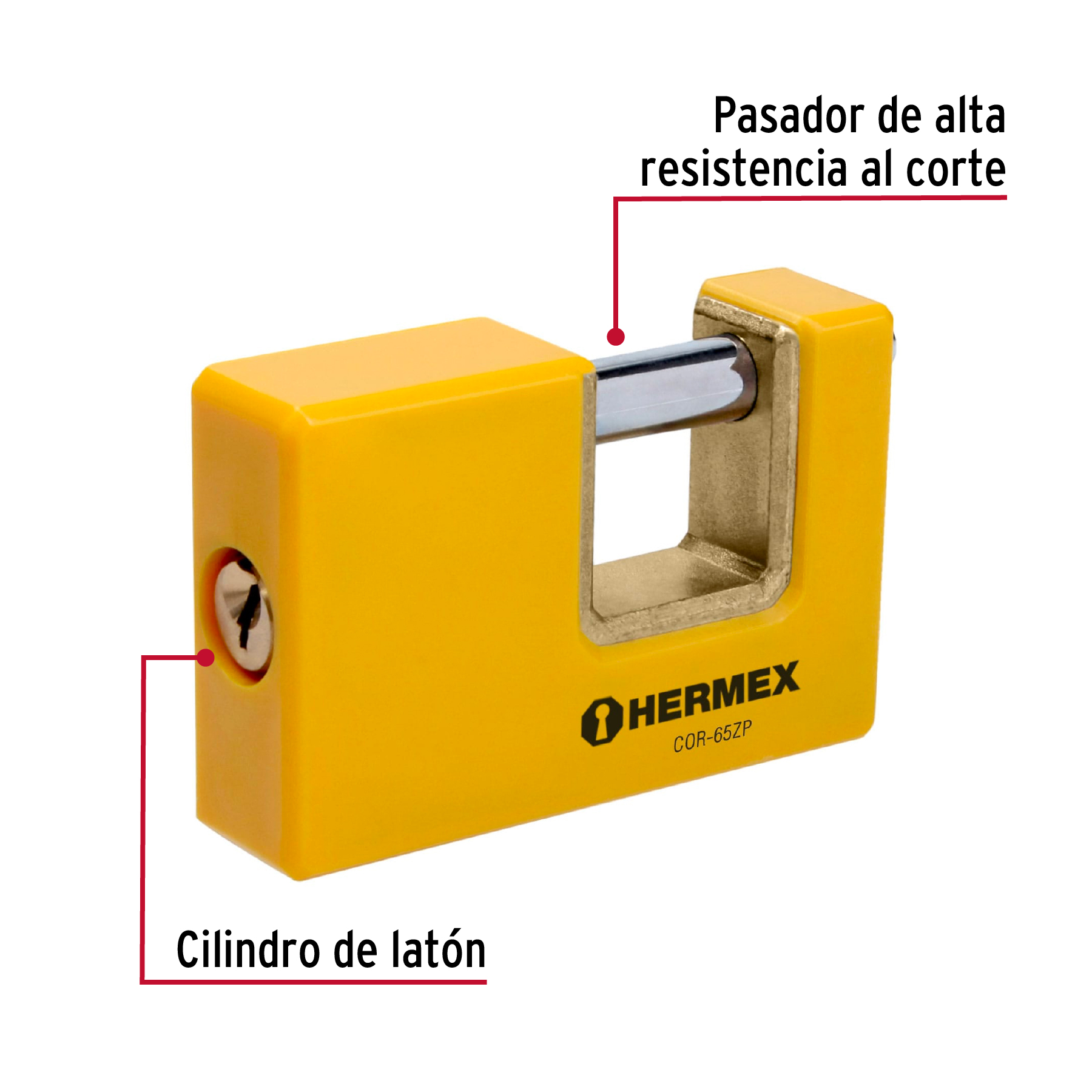 Candado antipalanca, 65mm, cuerpo metálico, Hermex Basic - COR-65ZP / 22514