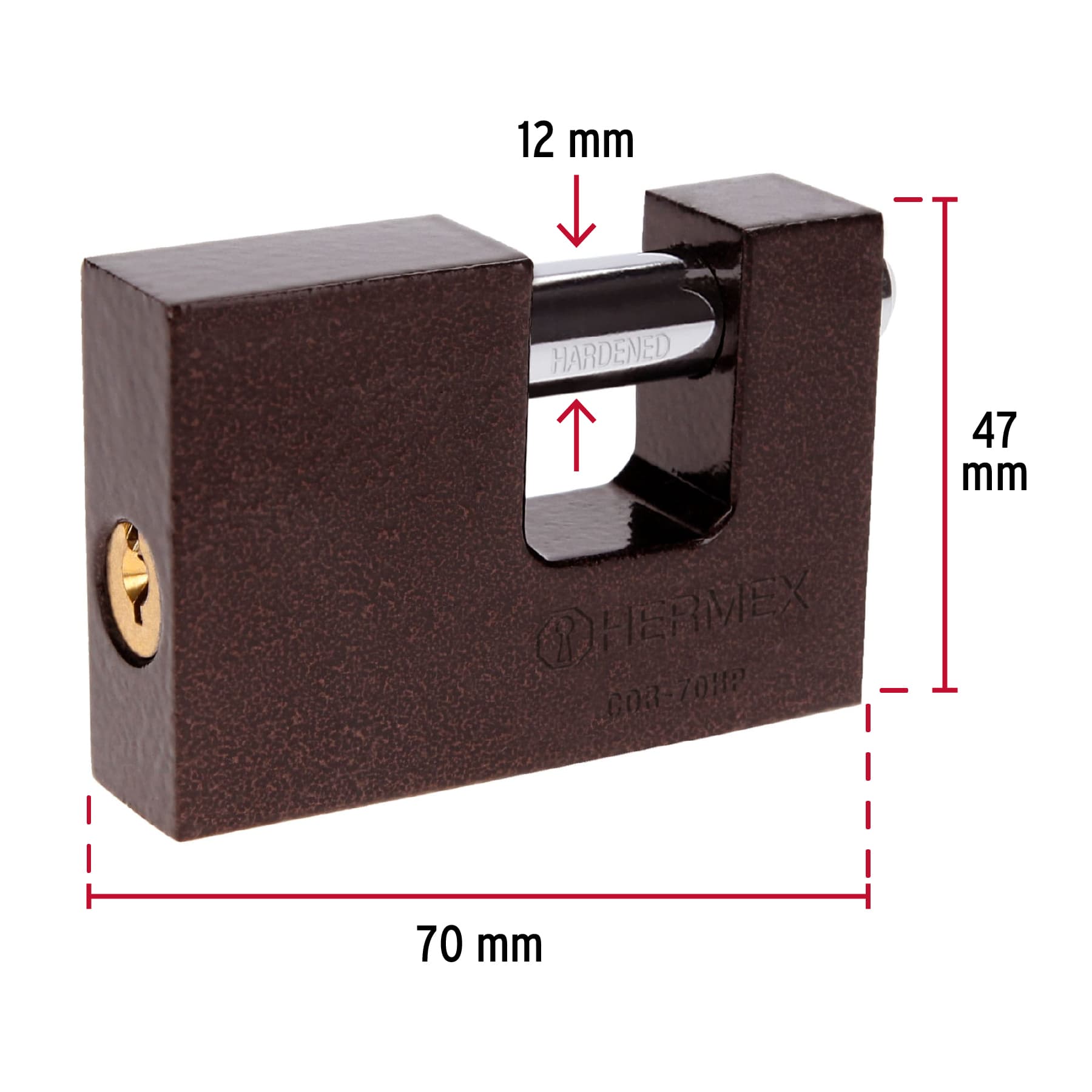 Candado antipalanca, 70mm, cuerpo de hierro, Hermex Basic - COR-70HP / 23540