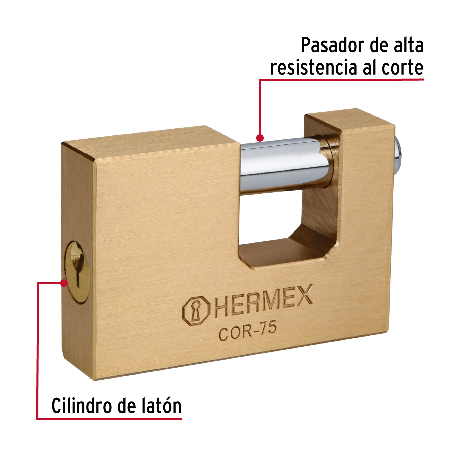 Candado antipalanca, 75mm, cuerpo de latón llave tradicional - COR-75 / 43357