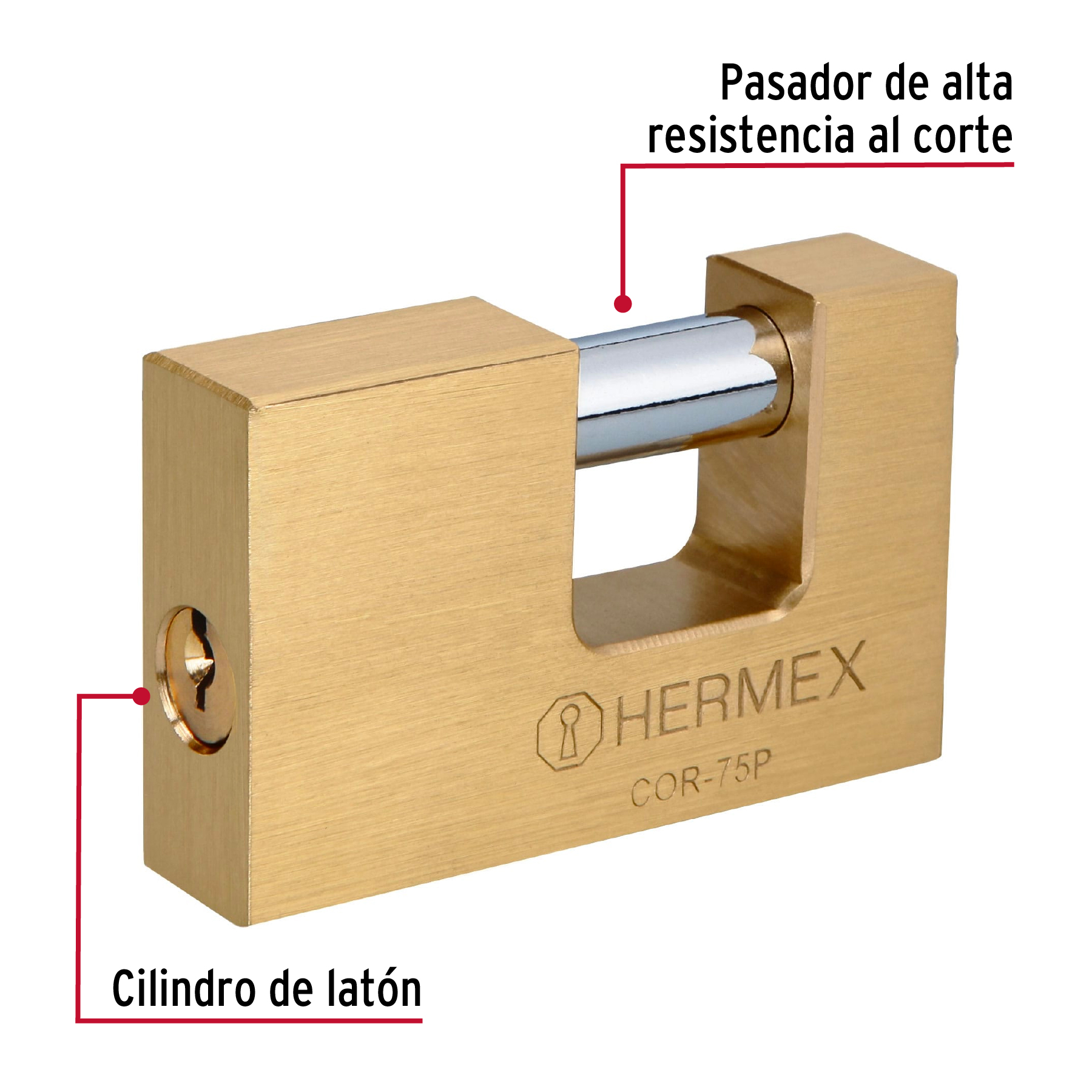 Candado antipalanca, 75mm, cuerpo de latón, Hermex Basic - COR-75P / 23512