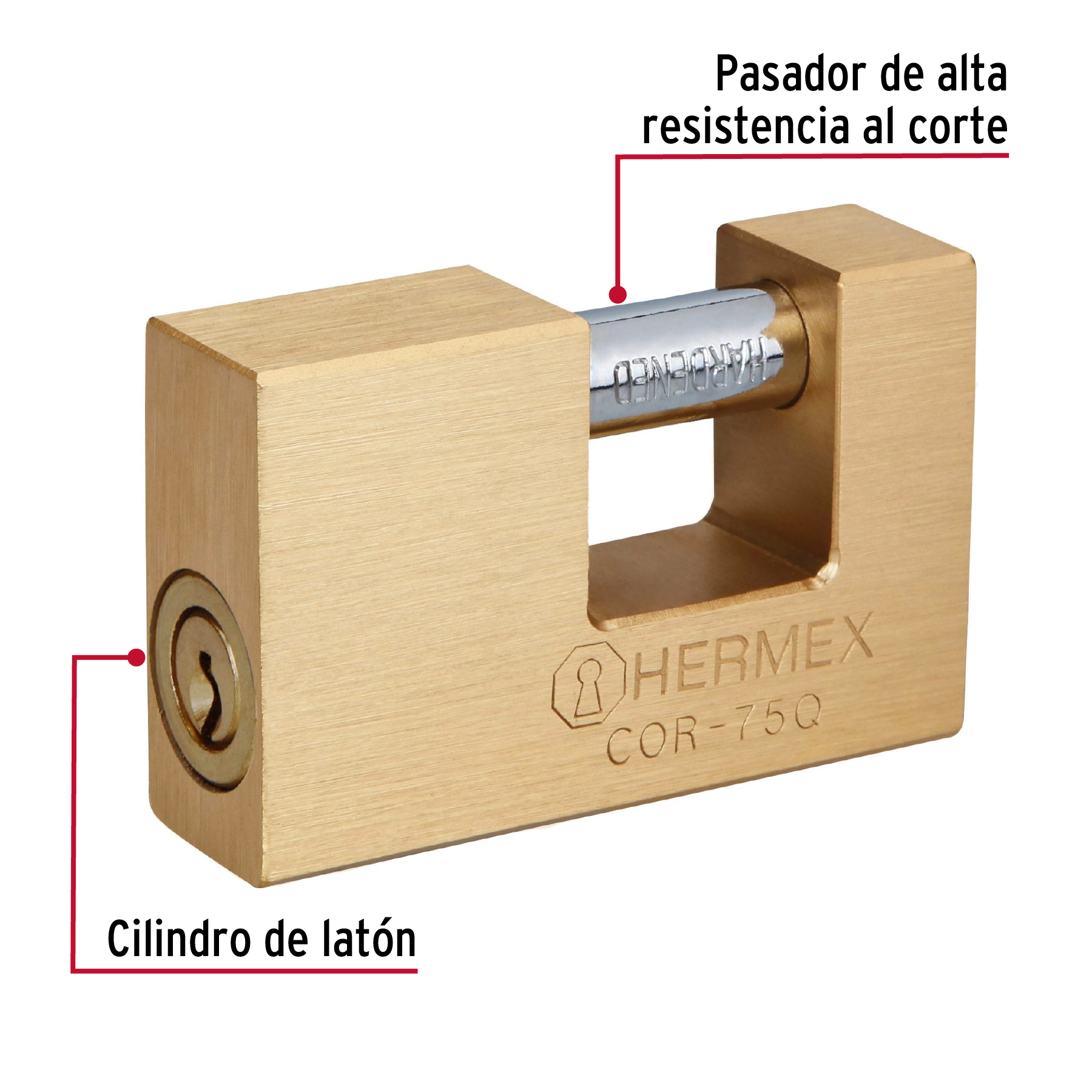 Candado antipalanca, 75mm, cuerpo de latón, llave puntos - COR-75Q / 43354