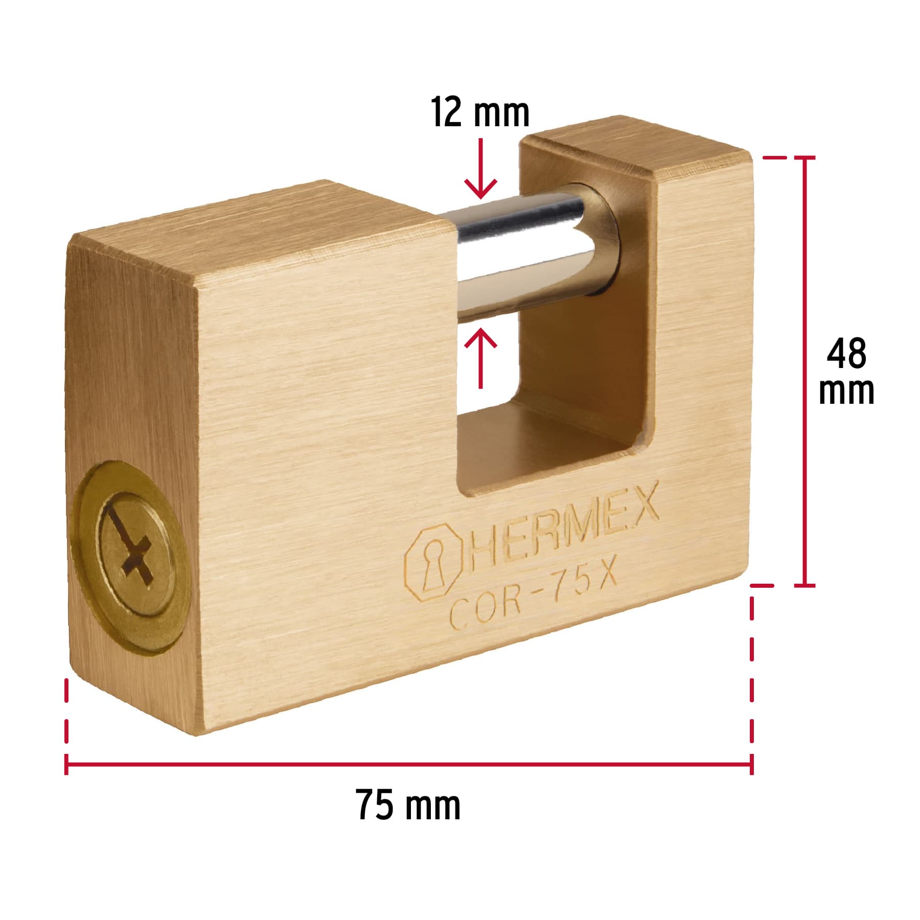 Candado antipalanca, 75mm, cuerpo de latón, llave tetra - COR-75X / 43353