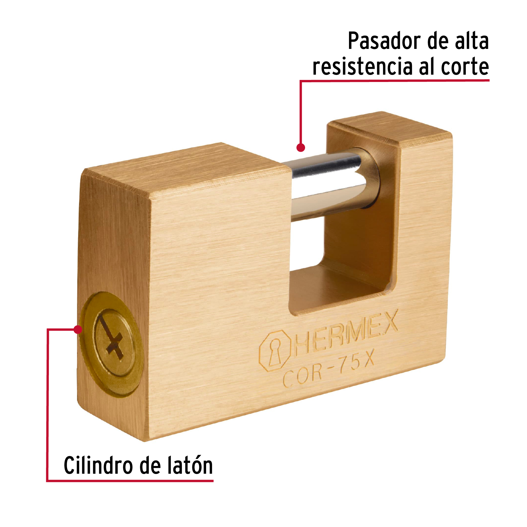 Candado antipalanca, 75mm, cuerpo de latón, llave tetra - COR-75X / 43353