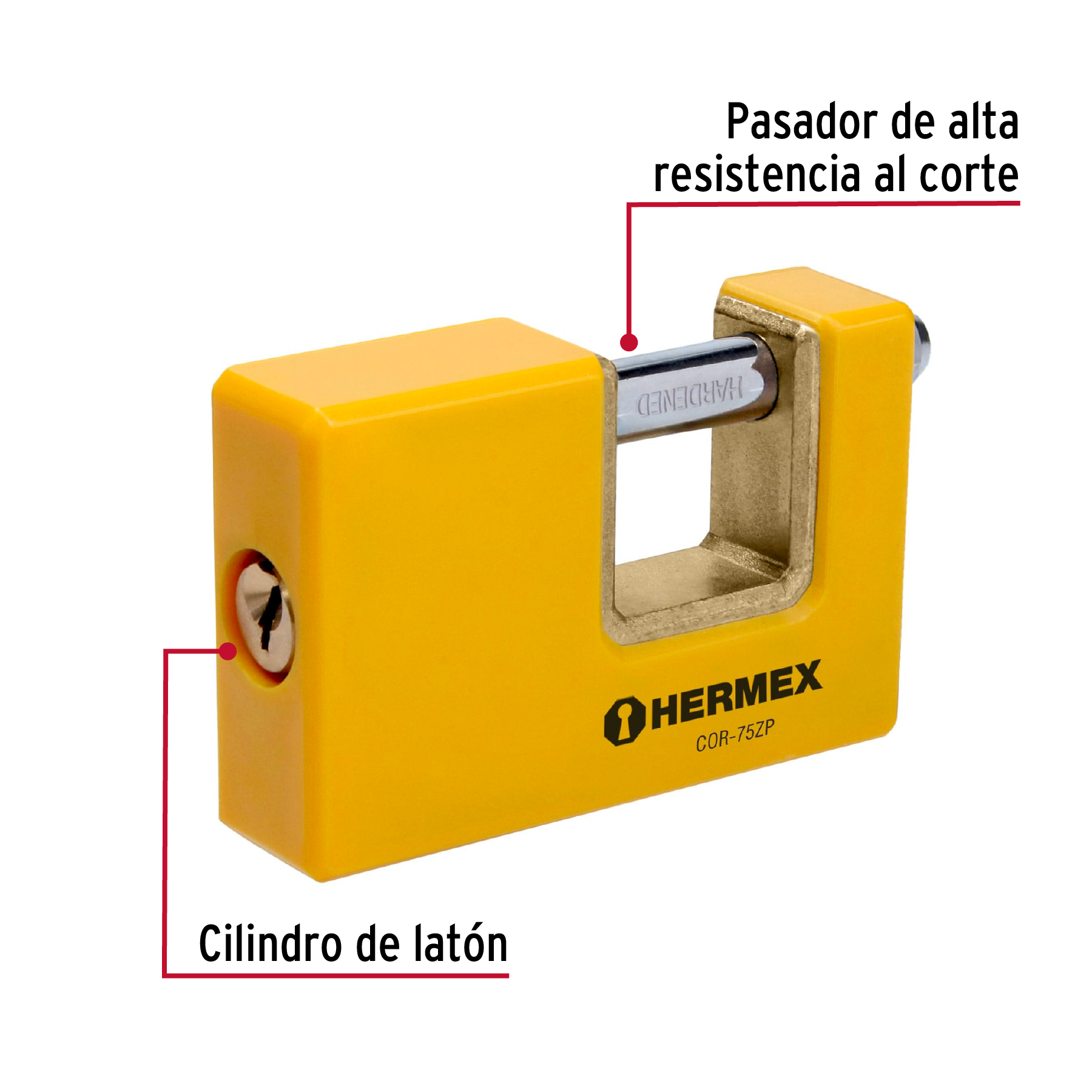 Candado antipalanca, 75mm, cuerpo metálico, Hermex Basic - COR-75ZP / 23524