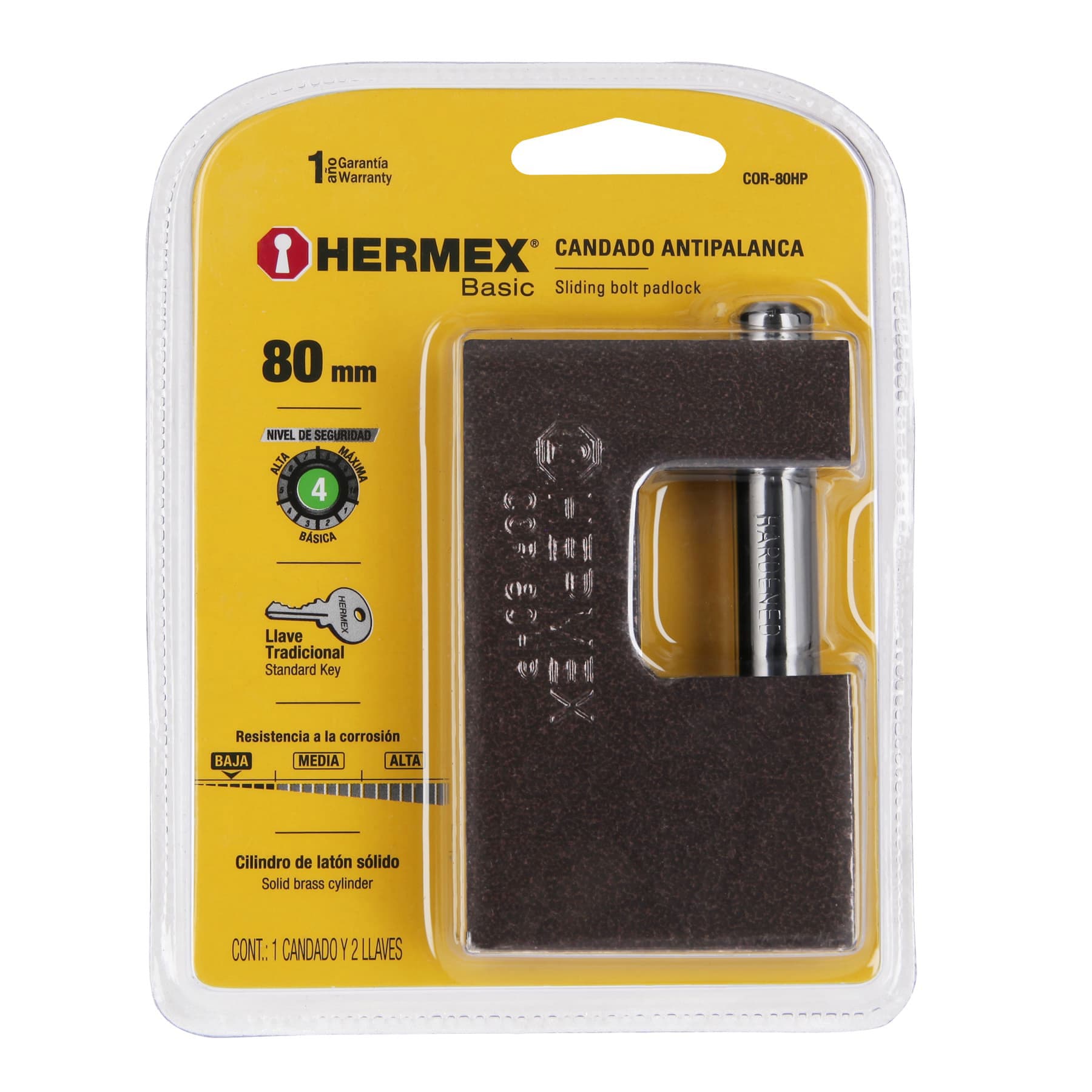 Candado antipalanca, 80mm, cuerpo de hierro, Hermex Basic - COR-80HP / 22517