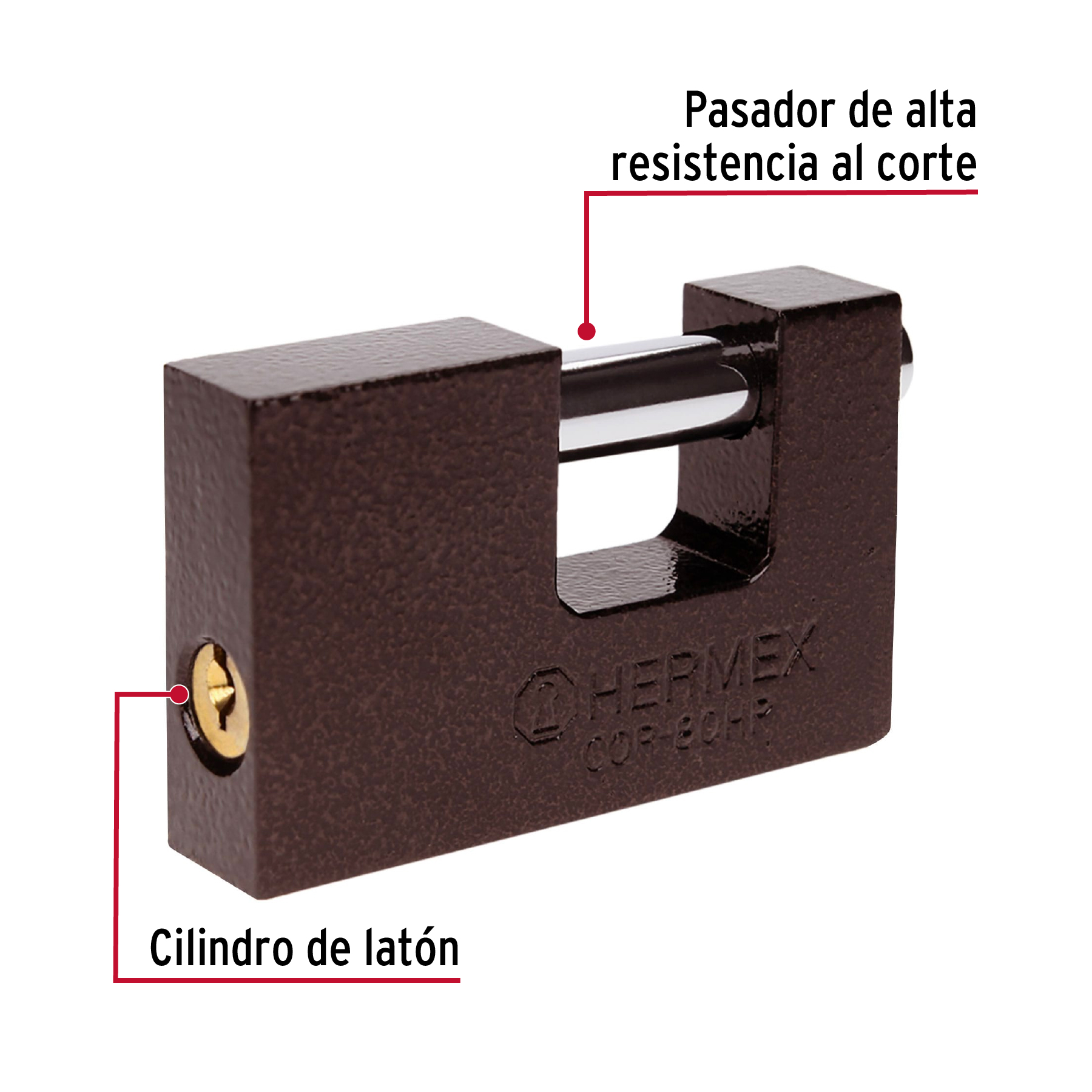 Candado antipalanca, 80mm, cuerpo de hierro, Hermex Basic - COR-80HP / 22517