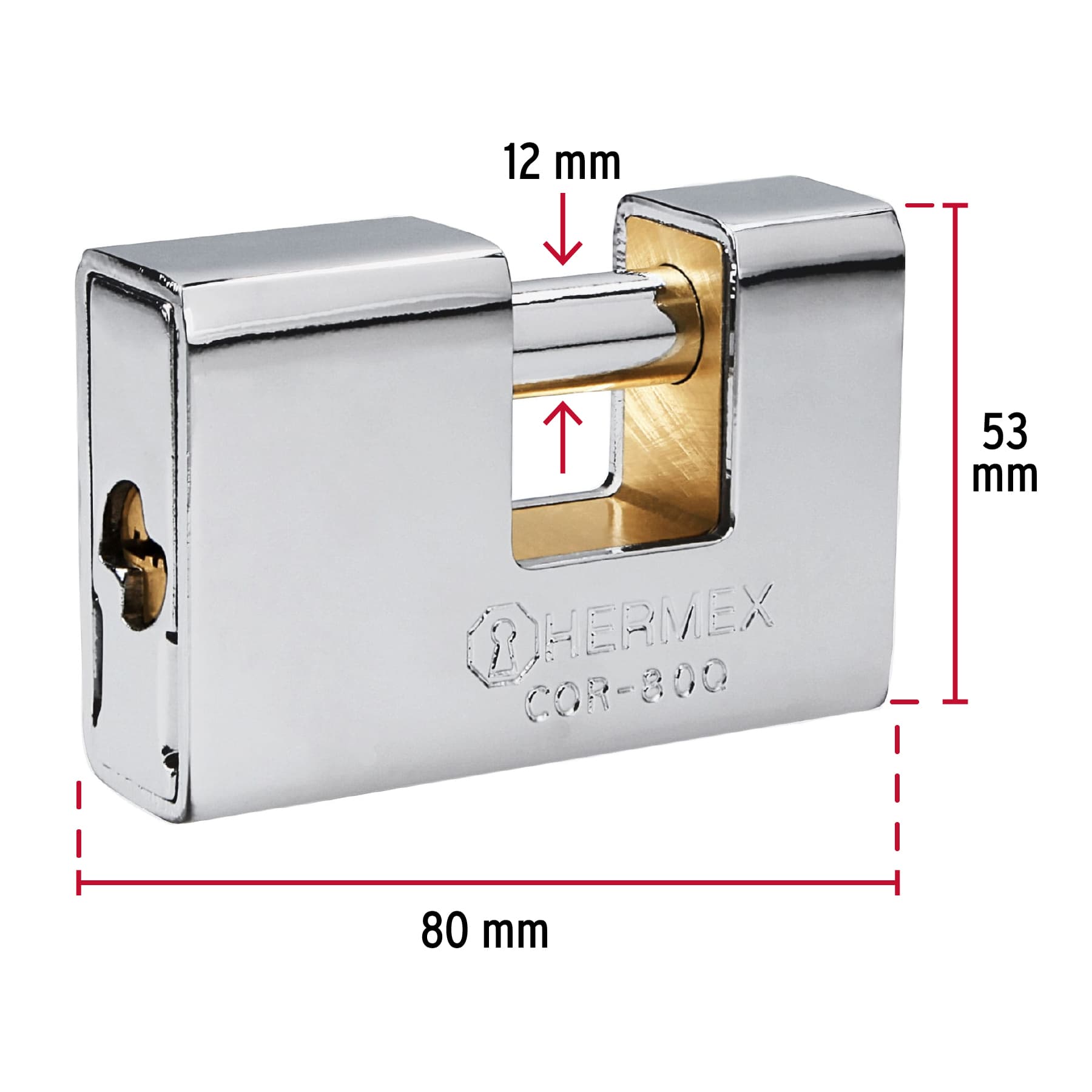 Candado antipalanca, 80mm, blindado, llave puntos - COR-80Q / 43352