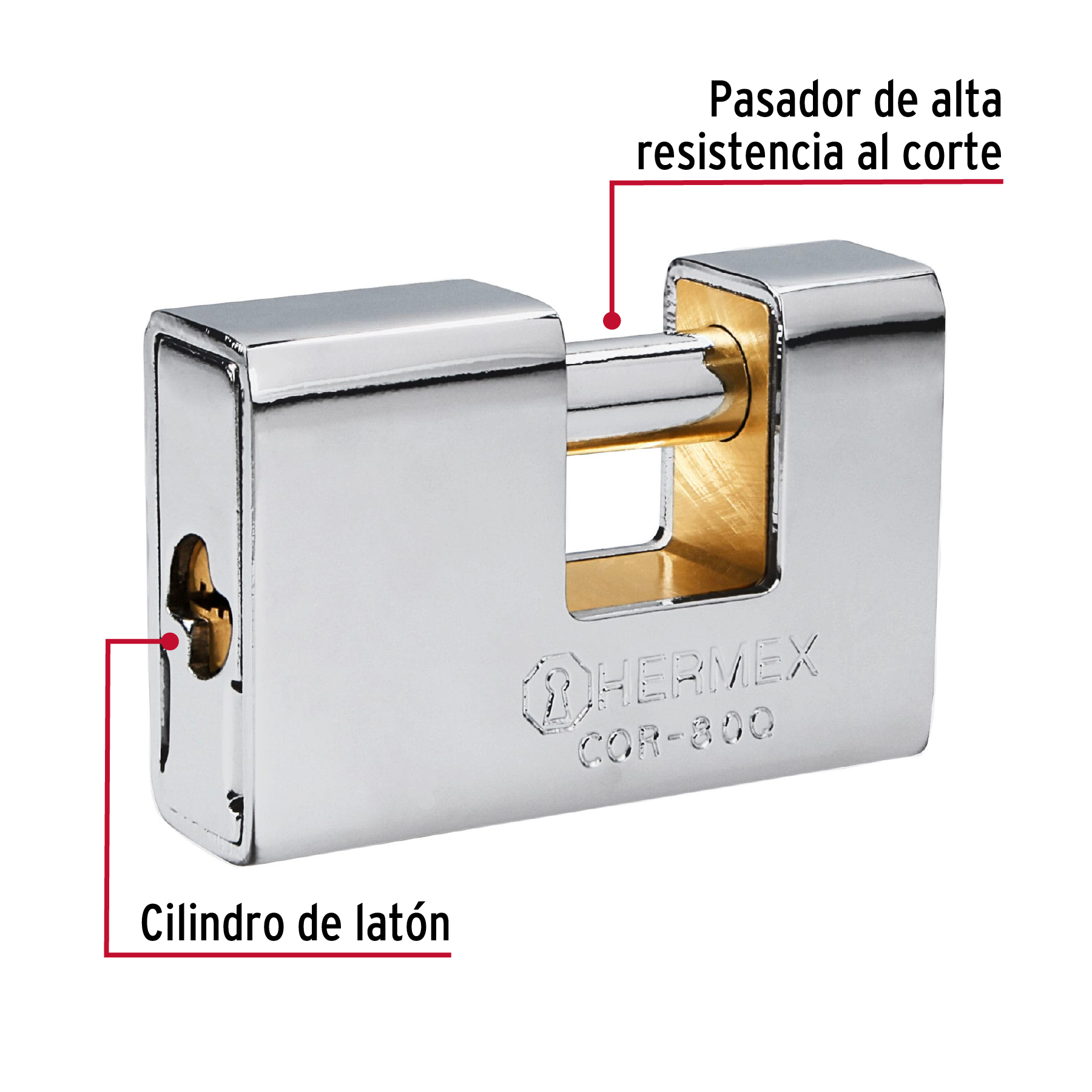 Candado antipalanca, 80mm, blindado, llave puntos - COR-80Q / 43352