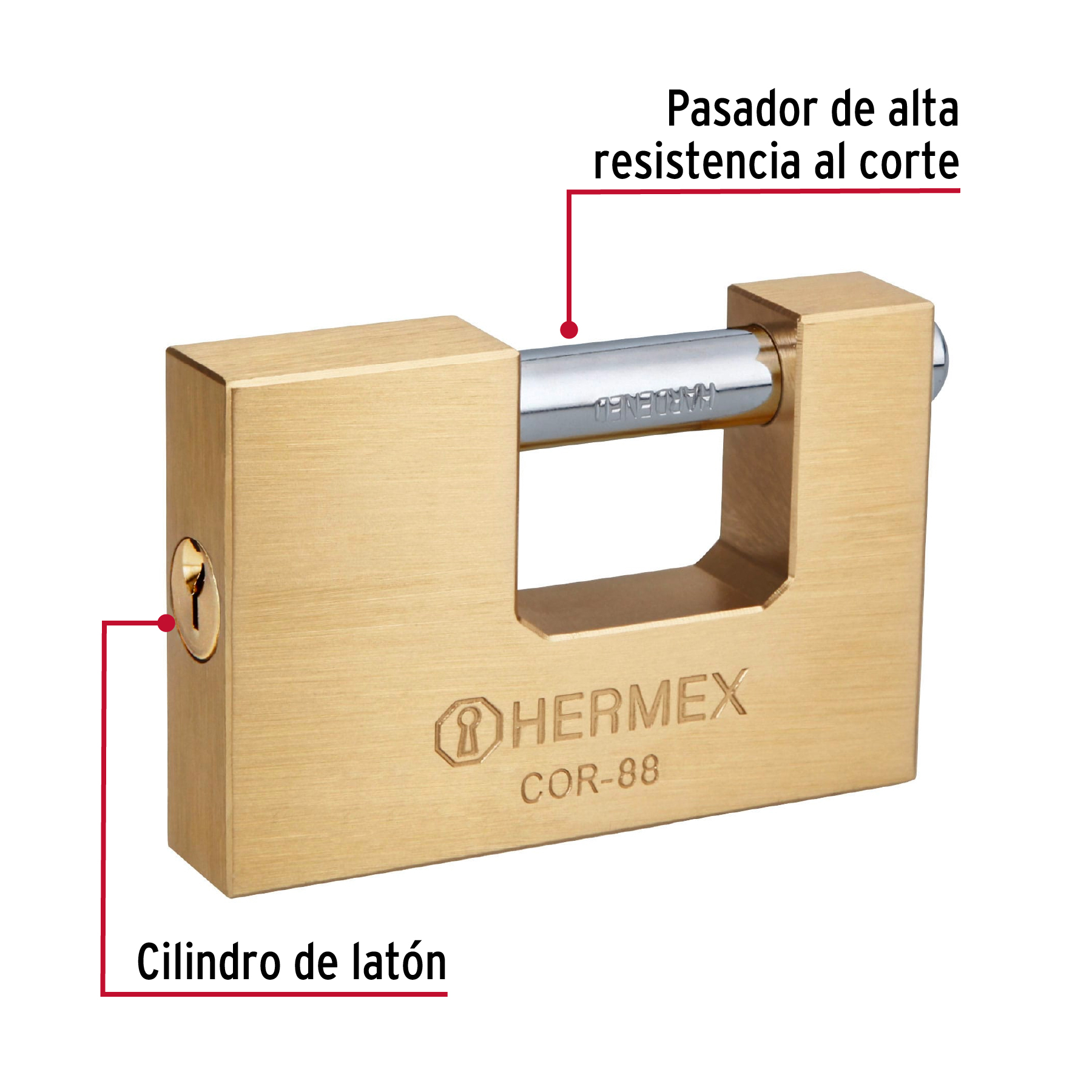 Candado antipalanca, 88mm, cuerpo de latón llave tradicional - COR-88 / 43358