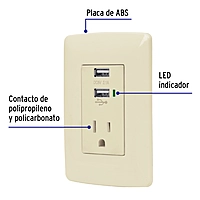 Contacto aterrizado + 2 puertos USB, marfil, línea Italiana - COUSB-I / 48064