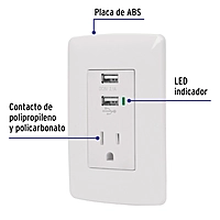 Contacto aterrizado + 2 puertos USB, blanco, línea Italiana - COUSB-IB / 48065