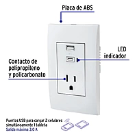 Contacto 2polos + tierra con 2 puertos USB, Oslo, blanco - COUSB-OB / 48313