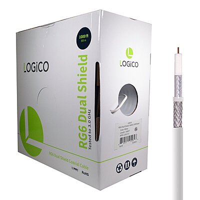 RG6 Cable 60% Dual Shield CMR ETL 18AWG 1000Ft White