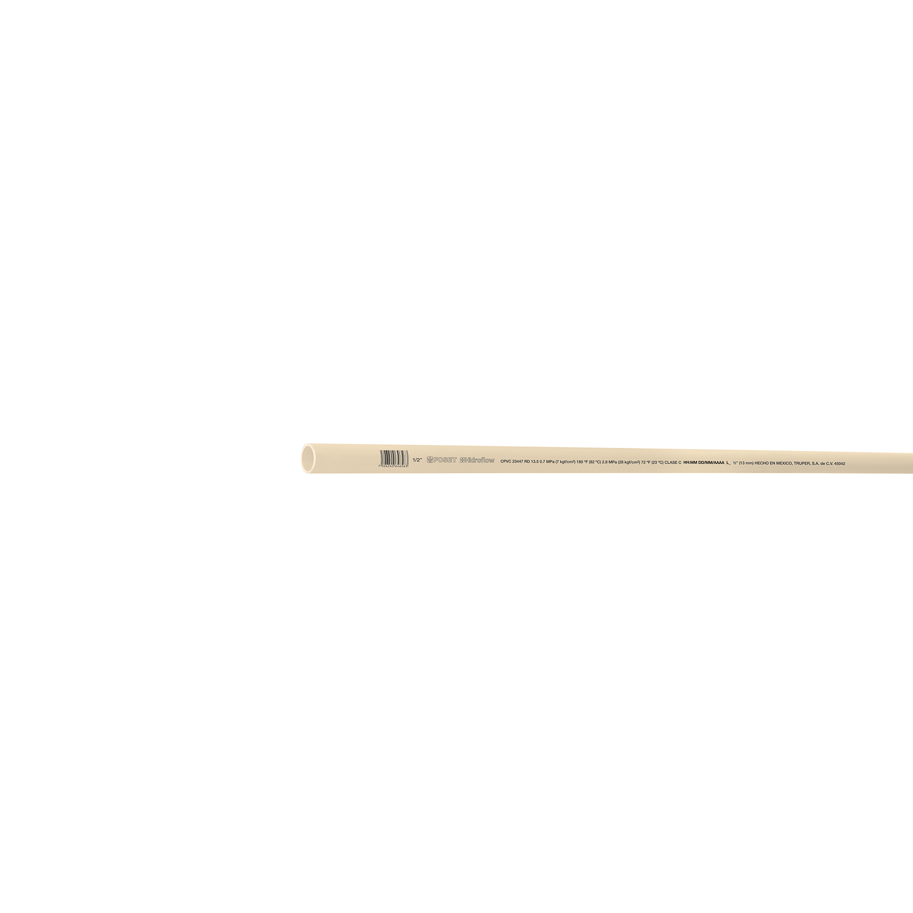 Tubo de 3 m de CPVC de 1/2' hidráulico RD 13.5, Hidroflow - CPVC-001 / 45042
