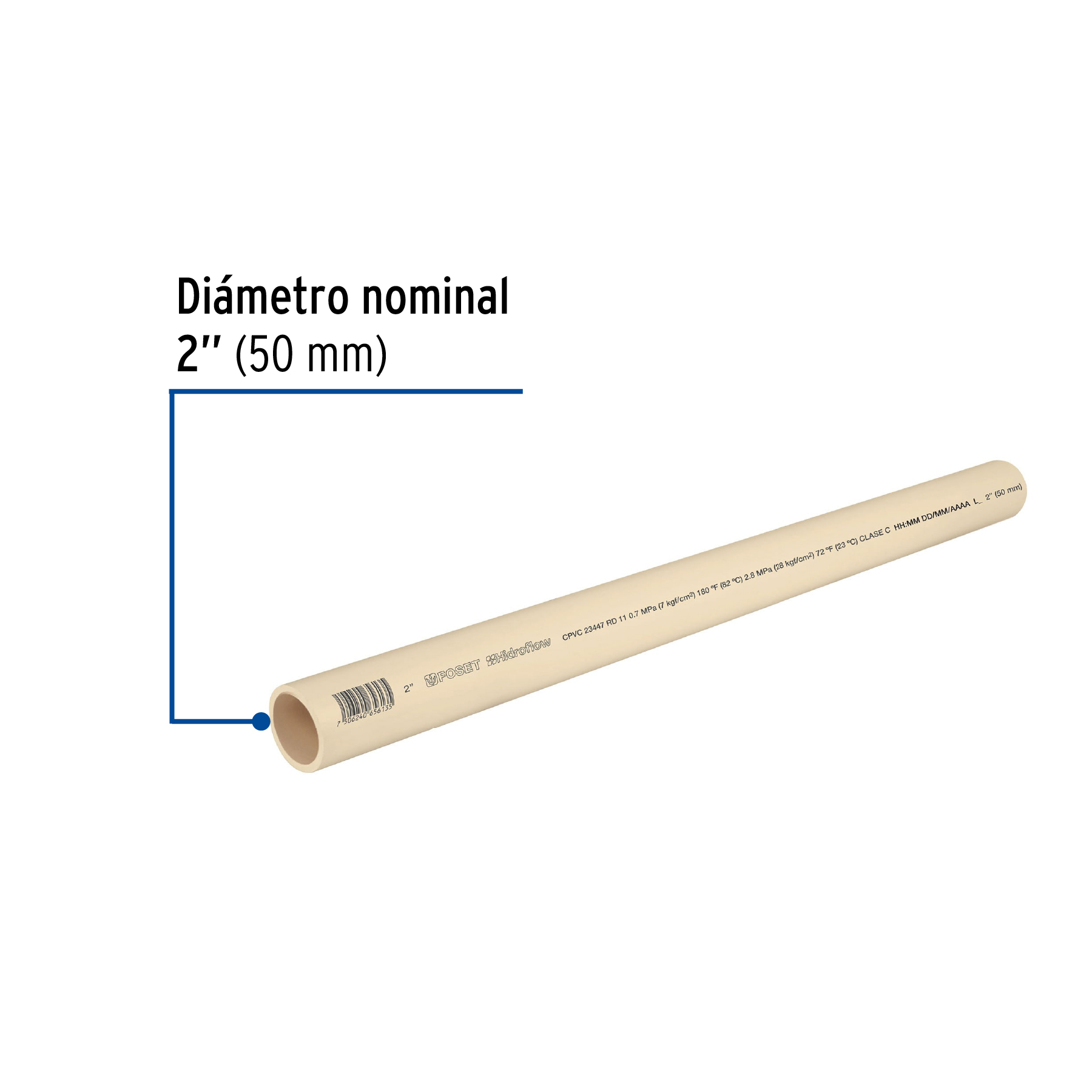 Tubo de 3 m de CPVC de 2' hidráulico RD 11, Hidroflow - CPVC-006 / 45562