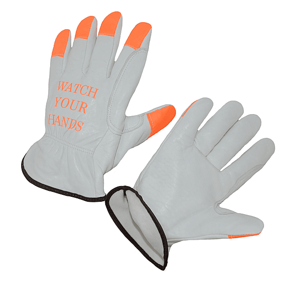 Goatskin grain glove,ANSI A5, orange fingtips