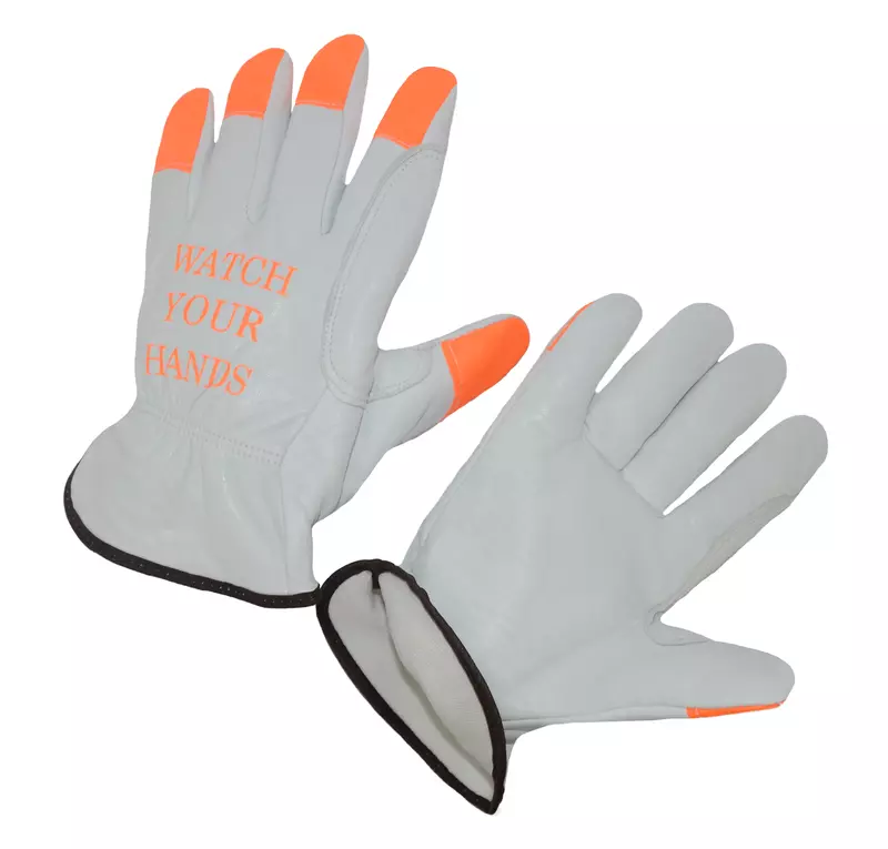 Goatskin grain glove,ANSI A5, orange fingtips
