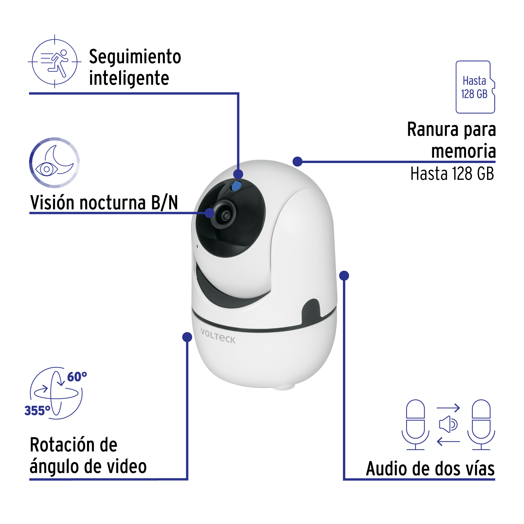 Cámara WiFi Robotizada 3MP, Volteck - 49556 - CTV-30W - Caja con 2 Pieza – Master 36