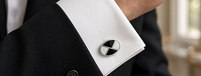 Cufflinks Mother of Pearl and Black Onyx Design English Sterling Silver. SKU #: CU381.