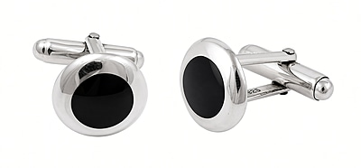 Cufflinks Round Black Onyx Design English Sterling Silver. SKU #: CU431.