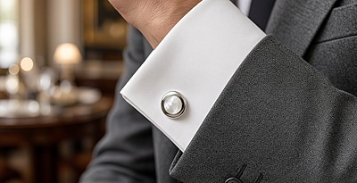 Cufflinks Round Mother of Pearl Design English Sterling Silver. SKU #: CU432.