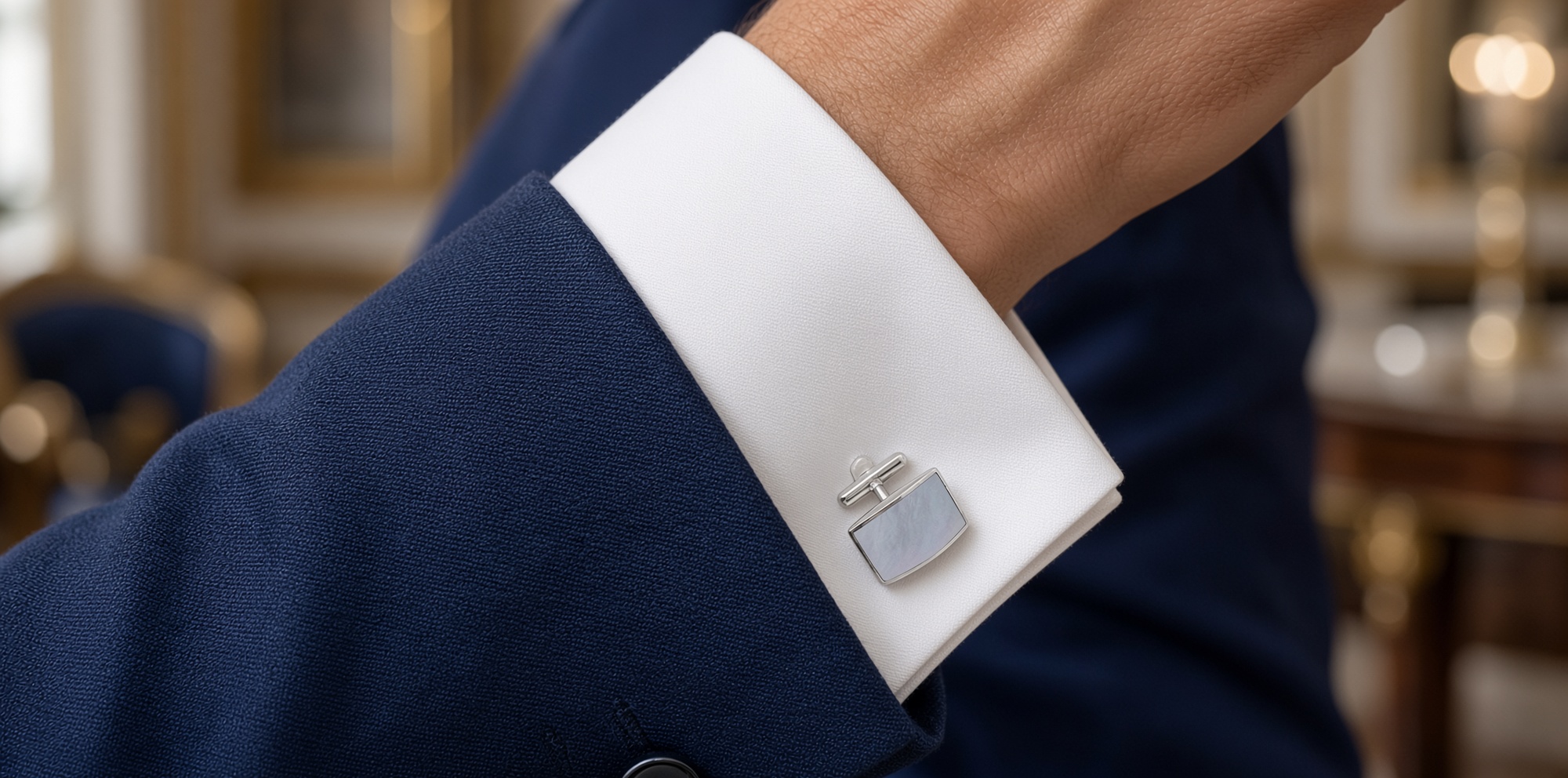 Cufflinks Rounded Rectangular Mother of Pearl Design English Sterling Silver. SKU #: CU433.
