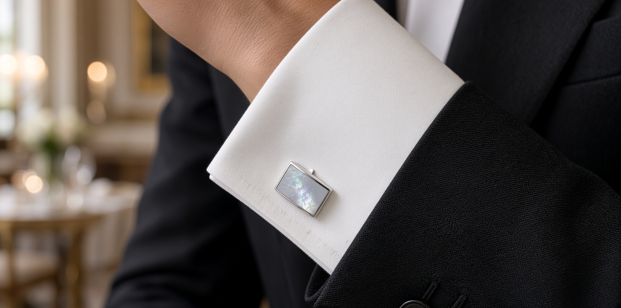 Cufflinks Rounded Rectangular Mother of Pearl Design English Sterling Silver. SKU #: CU433.