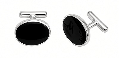 Cufflinks Oval Shape  Black Onyx Design English Sterling Silver. SKU #: CU436.