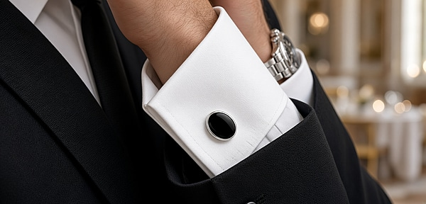 Cufflinks Oval Shape  Black Onyx Design English Sterling Silver. SKU #: CU436.