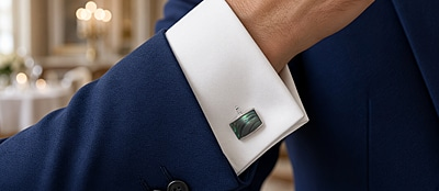 English Sterling Cufflinks-Crushed Stone Rounded Rectangular Shape. SKU #: CU437.