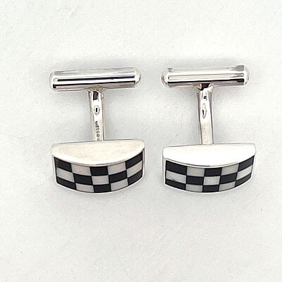 SILVER CUFFLINK-Checkered Black & White Rectangular Shape. SKU #: CU438. SILVER CUFFLINK-Checkered Black & White Rectangular Shape. SKU #: CU438.