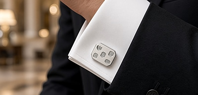 SILVER CUFFLINKS-Plain Sterling Silver Rectangular Shape with Cut Corners and English Hallmarks. SKU #: CU532.