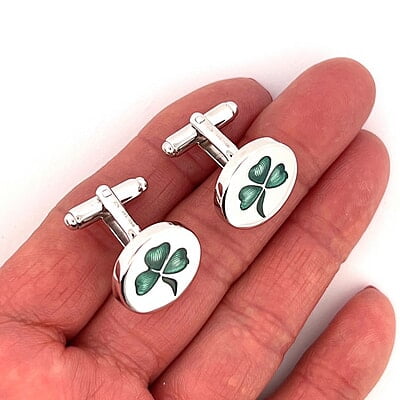 Cufflinks Shamrock Swivel Cufflinks Set with Enamel Design English Sterling Silver. SKU #: CU544.
