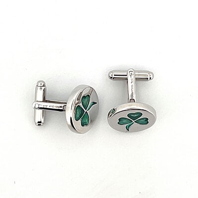 Cufflinks Shamrock Swivel Cufflinks Set with Enamel Design English Sterling Silver. SKU #: CU544.