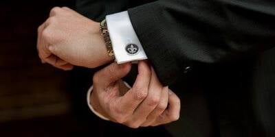 Cufflinks Black Onyx Fleur De Lys Design English Sterling Silver