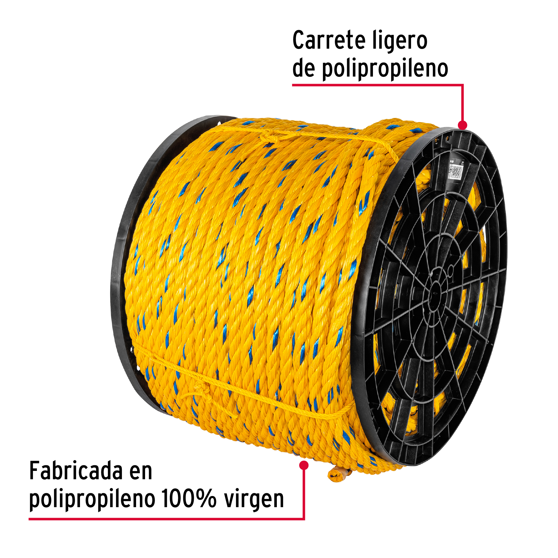 Kilo de cuerda amarilla de polipropileno 19 mm, rollo 30 kg - CUE-19 / 44491