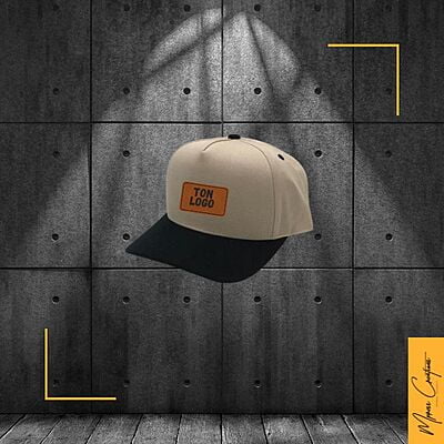 Casquette 5 panneaux courbée patch en cuir Casquette 5 panneaux courbée patch en cuir