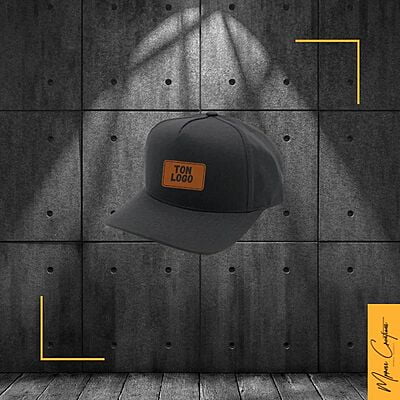 Casquette 5 panneaux courbée patch en cuir Casquette 5 panneaux courbée patch en cuir