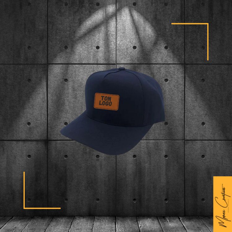 Casquette 5 panneaux courbée patch en cuir Casquette 5 panneaux courbée patch en cuir