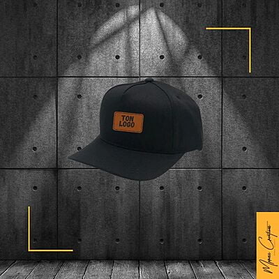 Casquette 5 panneaux courbée patch en cuir Casquette 5 panneaux courbée patch en cuir
